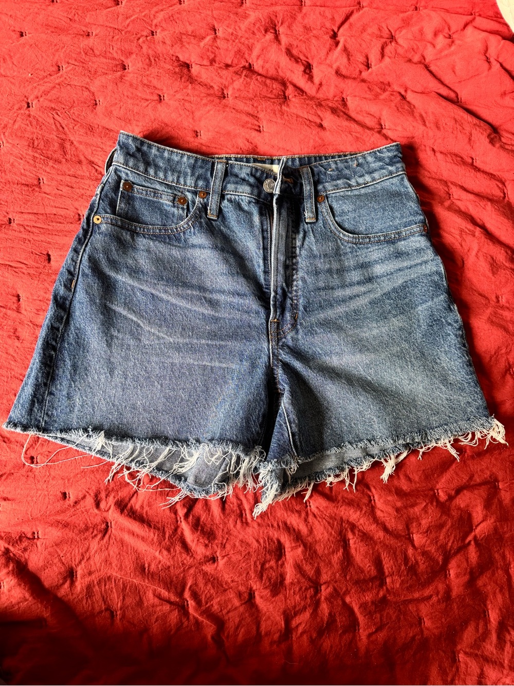 Madewell High Waist Frayed Hem Denim Shorts - Blue